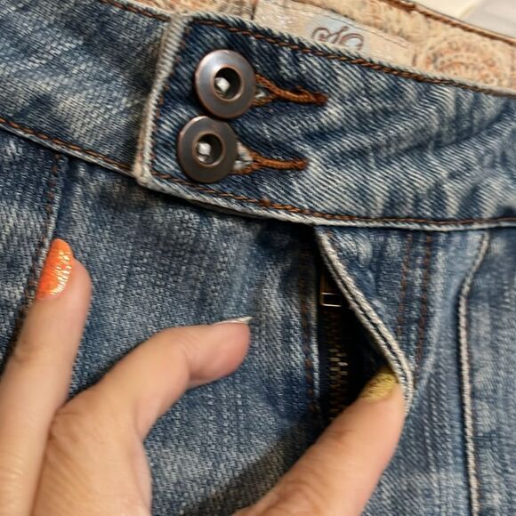 Vintage Y2K Ribbed Washed Denim Mini Skirt With Raw Hem Retro vintage preppy - Picture 2 of 7